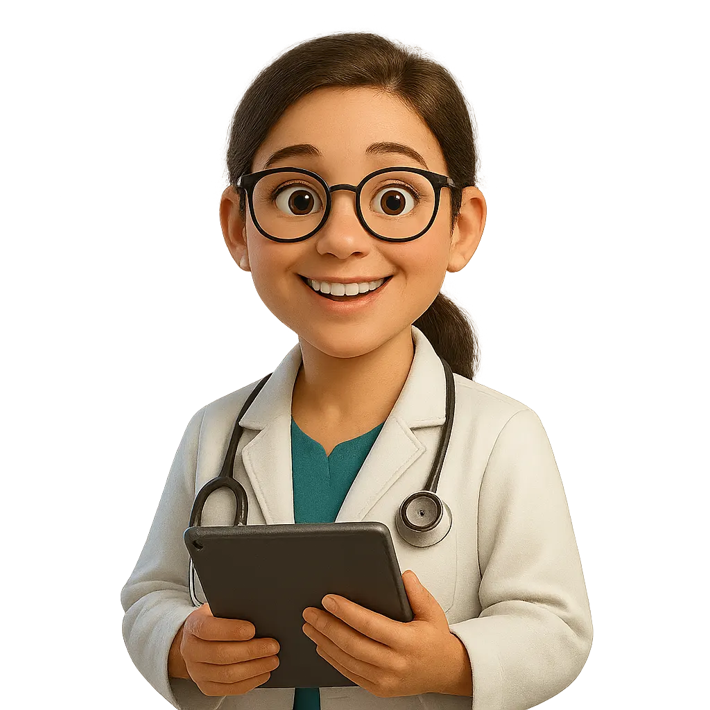 Doctora amable sosteniendo una tablet