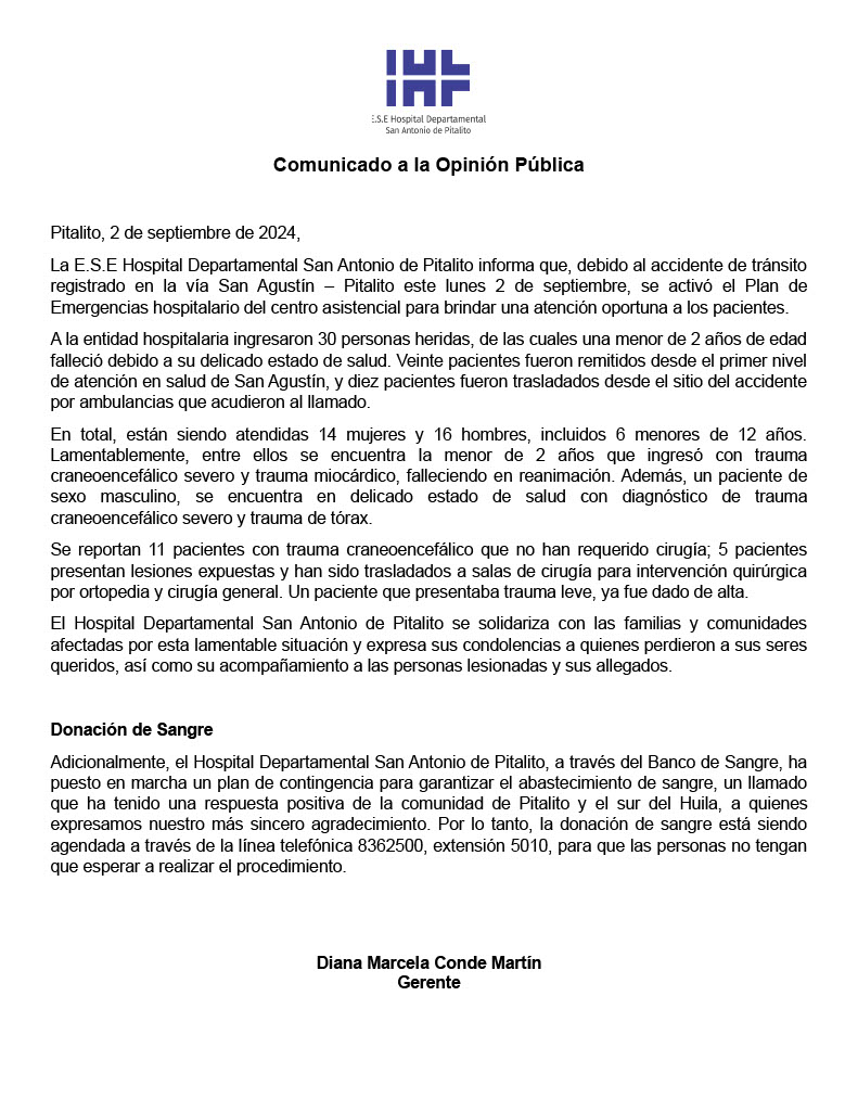 Comunicado a la opinión pública